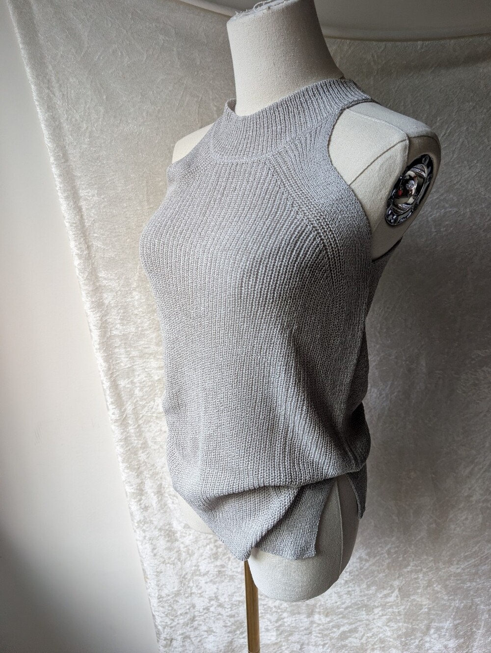 Nylon Acrylic Knit High Neck Tank Shirt Grey